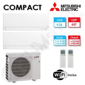 Bi-split Hyper Heating climatisation Mitsubishi MXZ-2F53VFHZ + 1 x MSZ-AY20VGK + 1 X MSZ-AY35VGK - (5.3 kW)