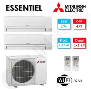 Bi-split clim réversible Mitsubishi Electric Essentiel MXZ-2HA40VF + 2 x MSZ-HR25VFK - (4,0 kW)