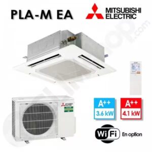 Climatiseur cassette Mitsubishi Electric R32 PLA-M35EA2 / SUZ-M35VA 900x900 avec télécommande de série PAR-SL100A-E - 3.6 kw