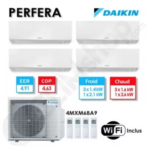 Quadri-split Daikin climatisation 4MXM68A2V1B9 + 3x CTXM15A + 1 FTXM25A - R32 (6.8kW)