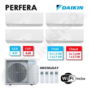 Quadri-split Daikin climatisation 4MXM68A2V1B9 + 3 CTXM15A + 1 FTXM35A - R32 (6.8kW)