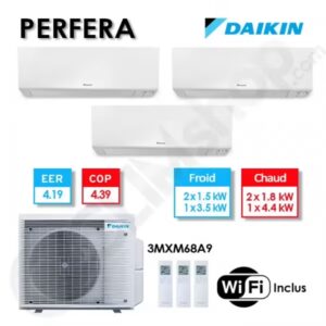 Tri-split Daikin climatisation 3MXM68A2V1B9 + 2x CTXM15A + 1 FTXM35A - R32 (6.8 kW)