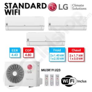 Tri-split LG climatisation MU3R19.U23 + 2 x PM05SK.NSA + 1 X PC09SK.NSJ (5.3 kW) avec Wifi